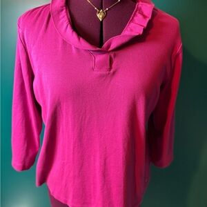 Anne Klein Sport Fuchsia Ruffle Neck Blouse